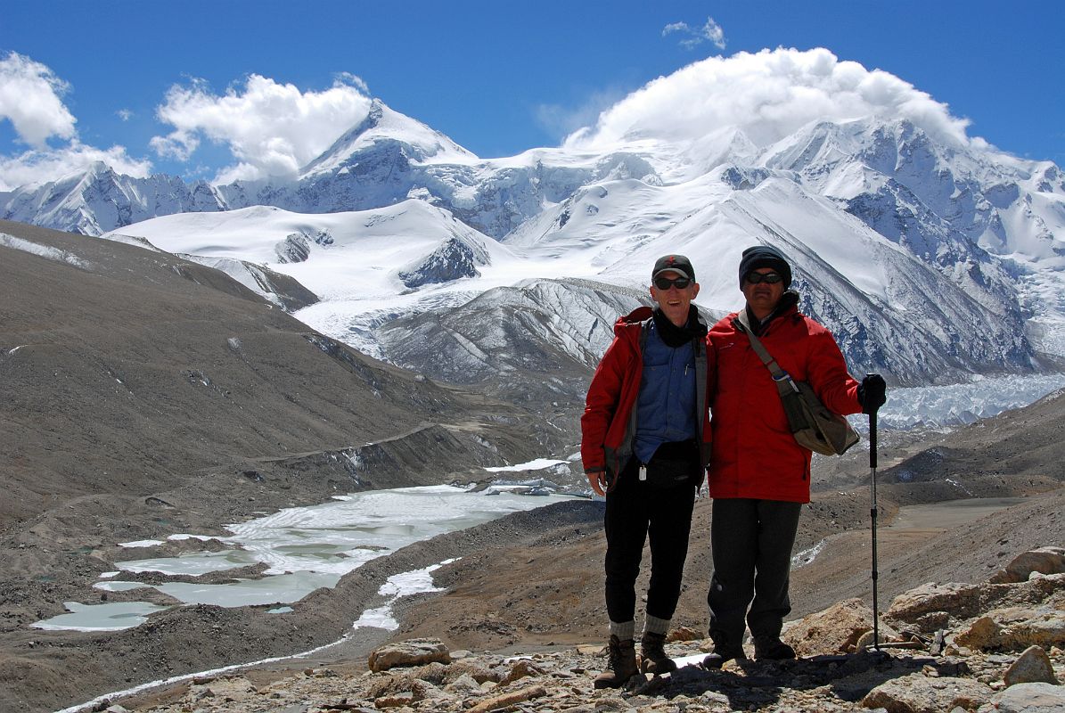 31 Jerome Ryan And Gyan Tamang On Ridge Above Shishapangma North Advanced Base Camp With Phola Gangchen And Shishapangma North Face Jerome Ryan and Nepalese Guide Gyan Tamang pose on the ridge (5790m) above Shishapangma North Advanced Base Camp.